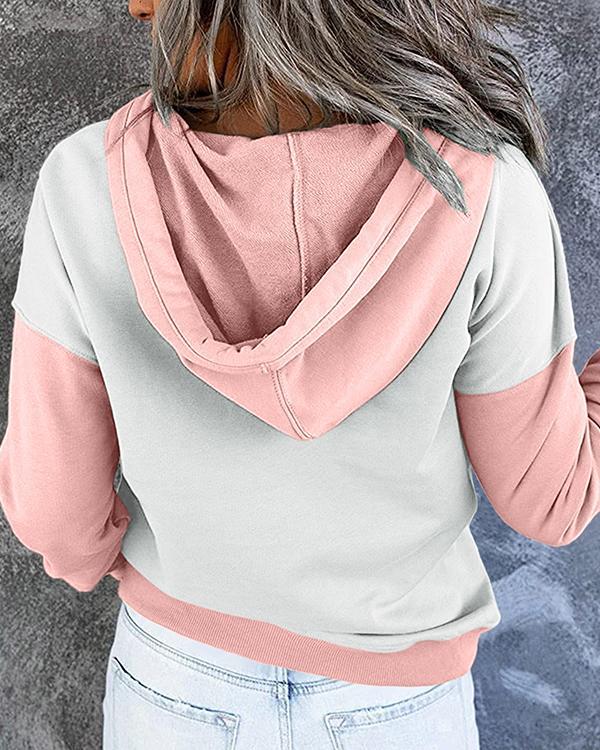 Contrast Women's Button Hoodie Pocket Pullover