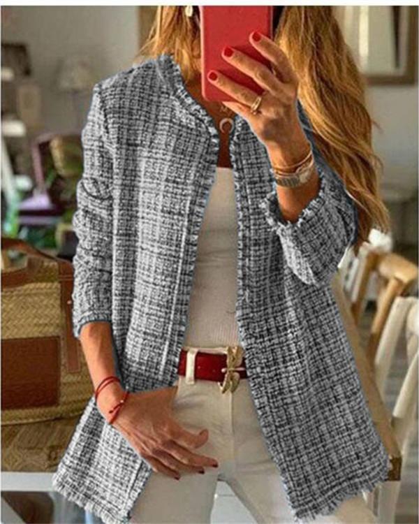 Long Sleeve Sweet Tweed Plaid Coat