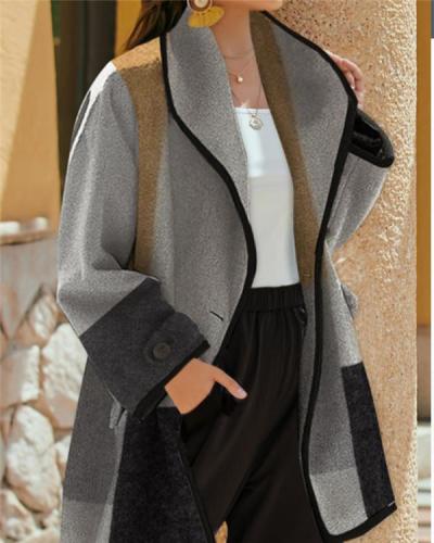 Pure Color Woolen Single-breasted Slim-fit Lapel Coat