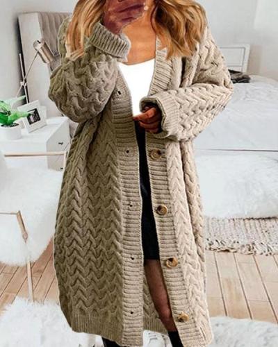 Women's Cable Knit Crotchet Button Winter Warm Long Knitted Cardigan