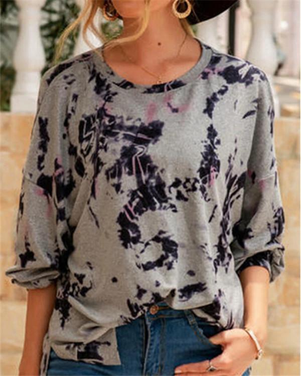 Tie-dyed Round Neck Long-sleeved Loose Pullover