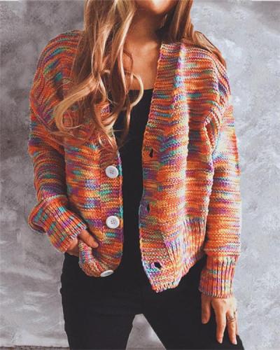 Rainbow Color Loose Knit Sweater Cardigan Jacket