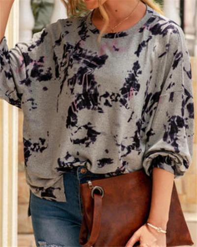 Tie-dyed Round Neck Long-sleeved Loose Pullover
