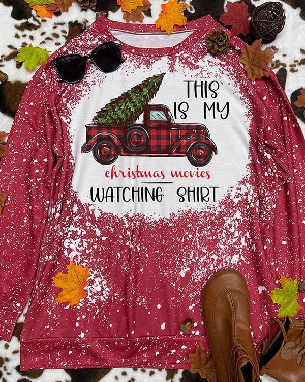 Christmas Movies Watching Shirt Print Holiday Pullover Sweatshirt