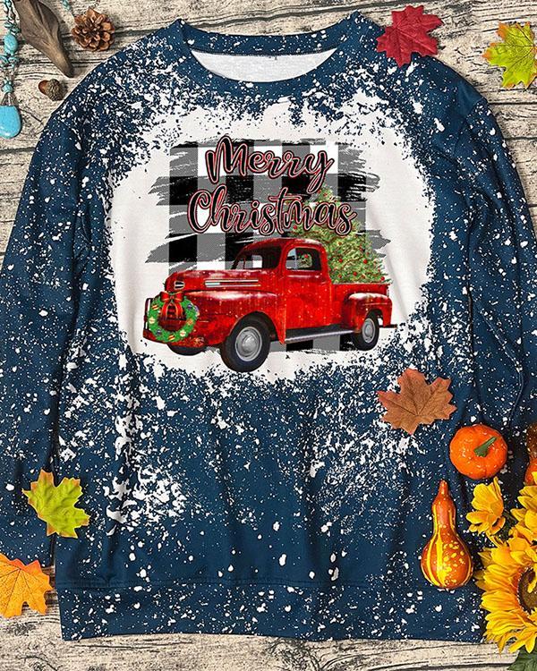 Merry Christmas Print Holiday Pullover Sweatshirt