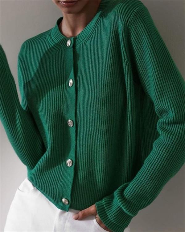 Buttoned Long Sleeve Crew Neck Sweater