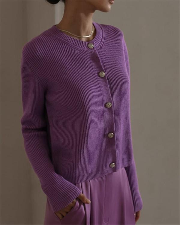 Buttoned Long Sleeve Crew Neck Sweater