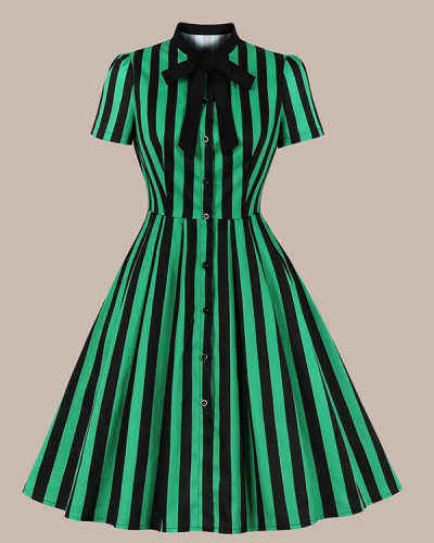 Retro Dress With Black Striped Buttons