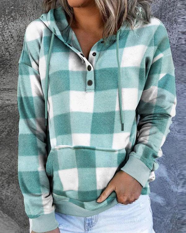 Checkerboard Contrast Print Pocket Hoodie Pullover Sweatshirt