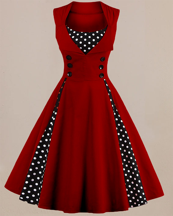 Retro Stitching Polka Dot Dress