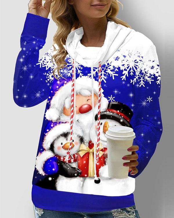 Christmas Snowman Print Cowl Neck Sweatshirt