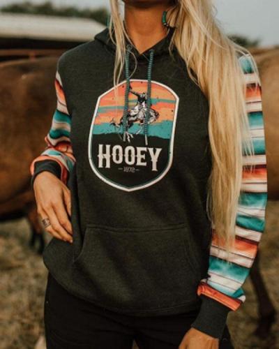 Women's Hooey Casual Contrast Cotton-Blend Plus Fleece Sweatshirt
