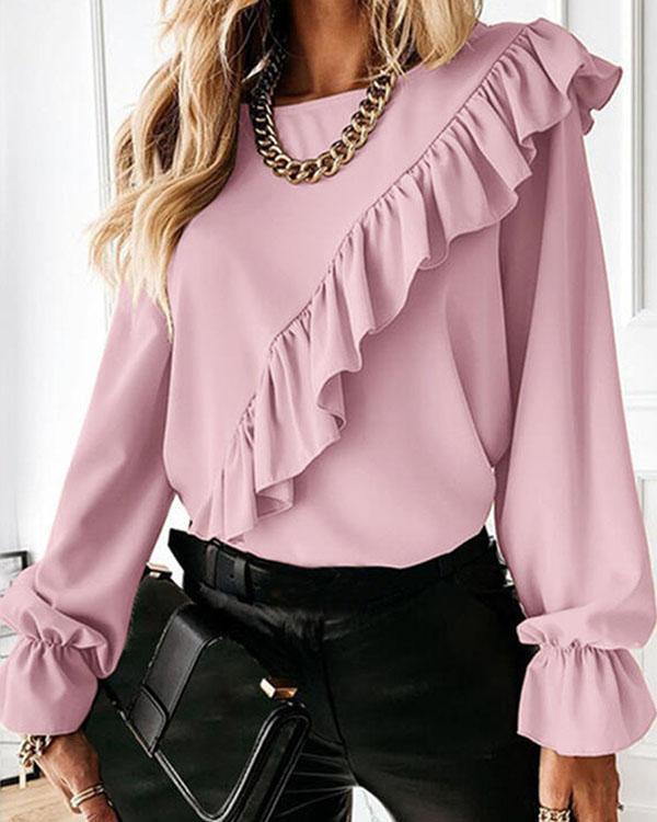Casual Stylish Details Patchwork Solid Color Puff Sleeves Shirt