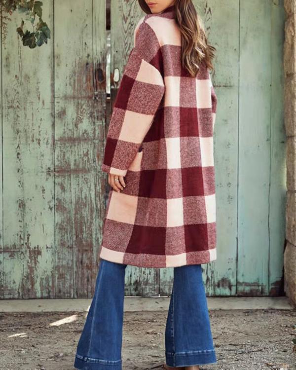 Fashion Loose Long Woolen Plaid Coat