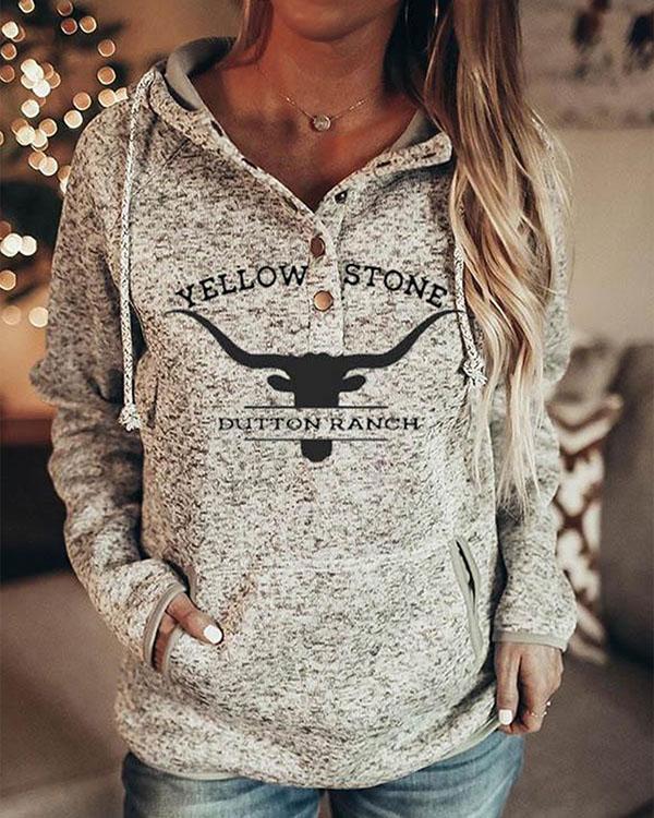 Ladies Yellowstone Print Hoodie Fleece Sweatshirt