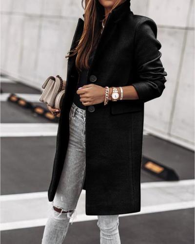 Fashion Casual Long-sleeved Button Woolen Coat