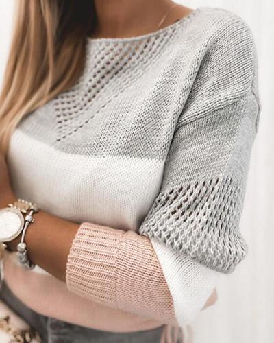 Long-sleeved Round Neck Contrast Sweater