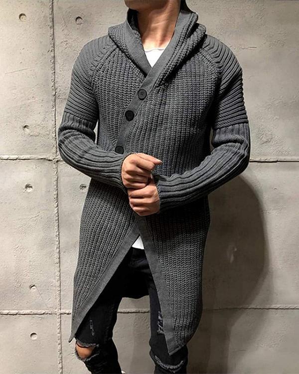 Cardigan Solid Color Hooded Long Knitted Coat