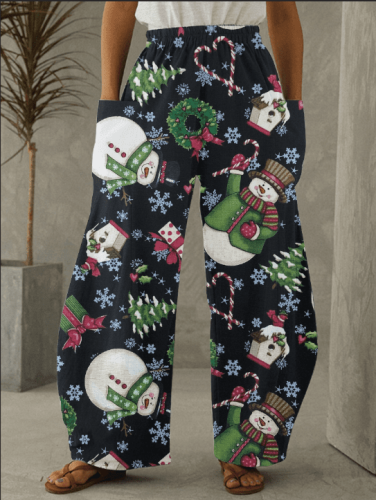 Christmas Snowman Print Casual Loose Pants