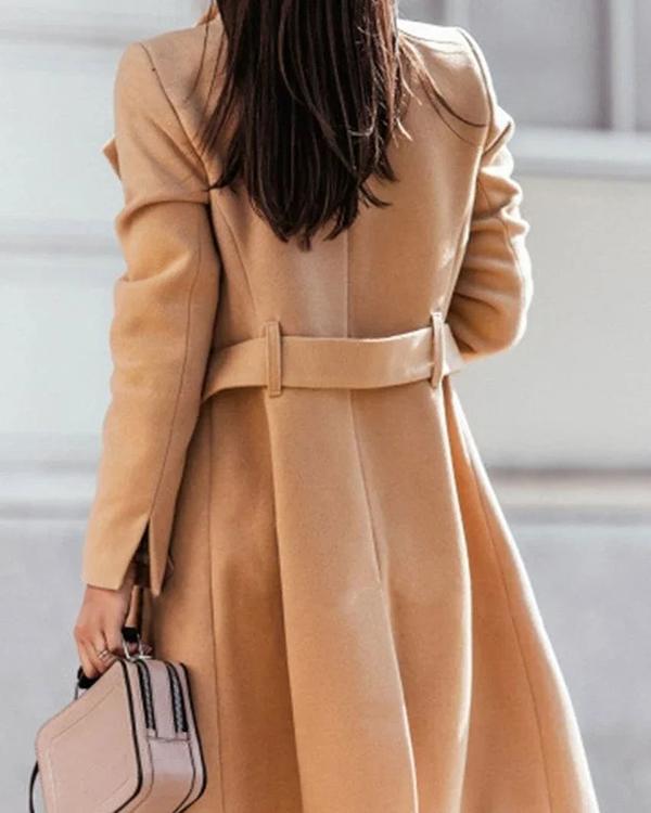 Fashion Solid Color Long-sleeved Casual Woolen Coat