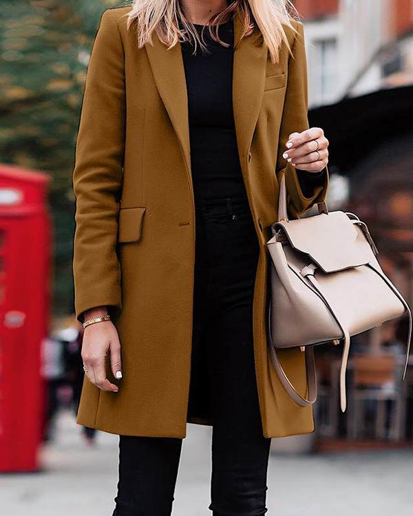Mid-length Breasted Solid Color Blazer Coat