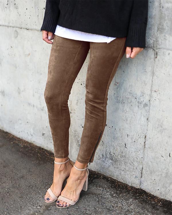 Women Solid Color Vintage Skinny Pants Retro Leggings