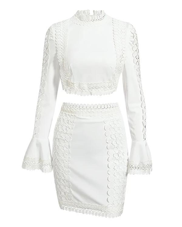 Elegant Pure White Lace Two-piece Suit Dress