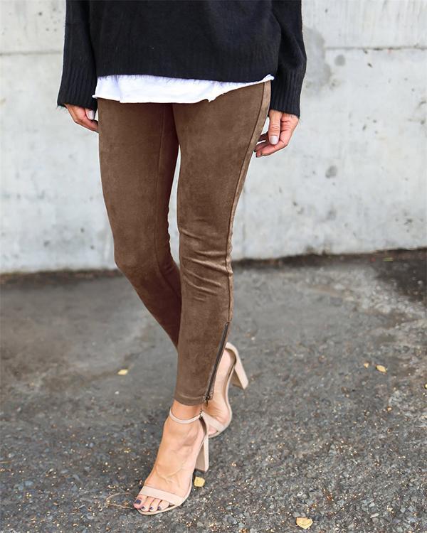 Women Solid Color Vintage Skinny Pants Retro Leggings