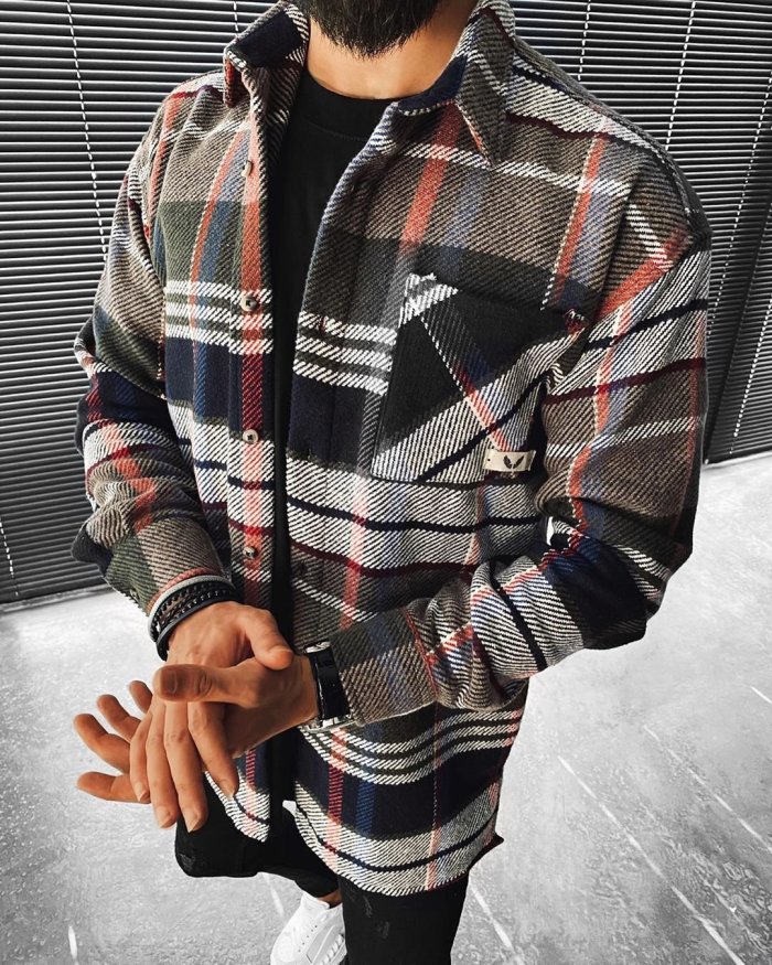 Checked Textured Lapel Long Sleeve Top Jacket