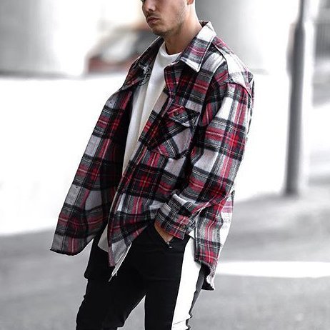Street fashion check texture button jacket