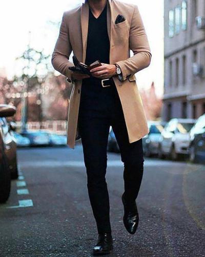Men's Fashion Business Mid Length Blazer Office Casual Winter Coat