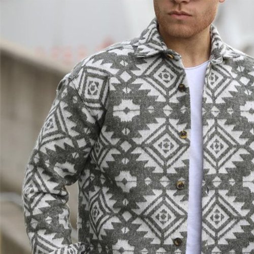 Lapel Brushed Ethnic Totem Shirt Jacket
