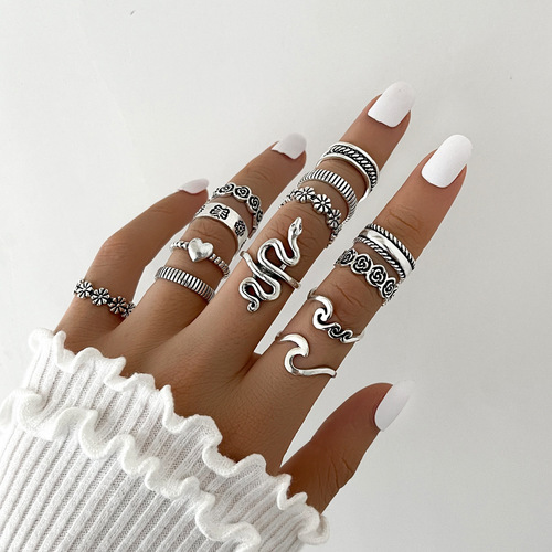 Snake-Shaped Flower Love 13PCS Ring Set