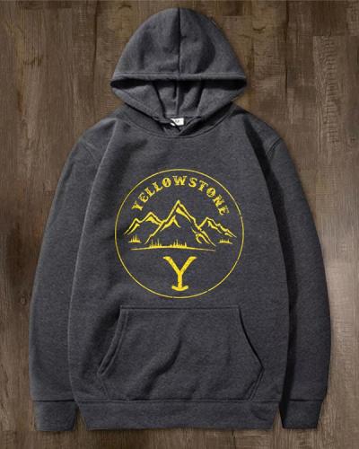 Men Yellowstone Print Hoodie Fleece Sweatshirt