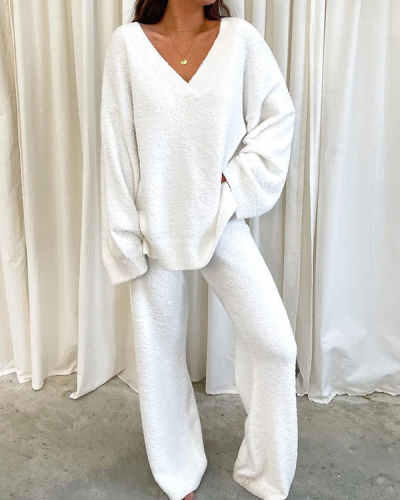 Casual Solid Color Round Neck Warm Suit S-3XL