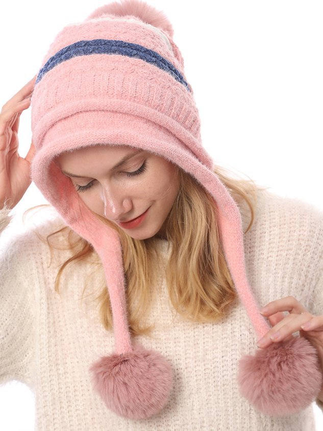 Winter plus velvet warm 3 ball knitted hat chenille soft ladies woolen hat