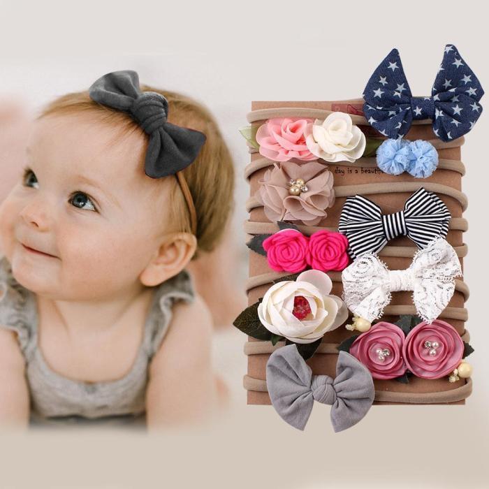 10-Piece Baby Flower Elastic Headband Set