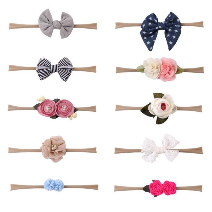 10-Piece Baby Flower Elastic Headband Set