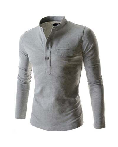 Men's Streetwear False Pocket Stand Collar Cotton Polo Shirt M-XXL