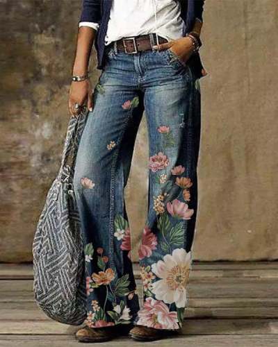 Casual Vintage Floral Printed Pants S-5XL