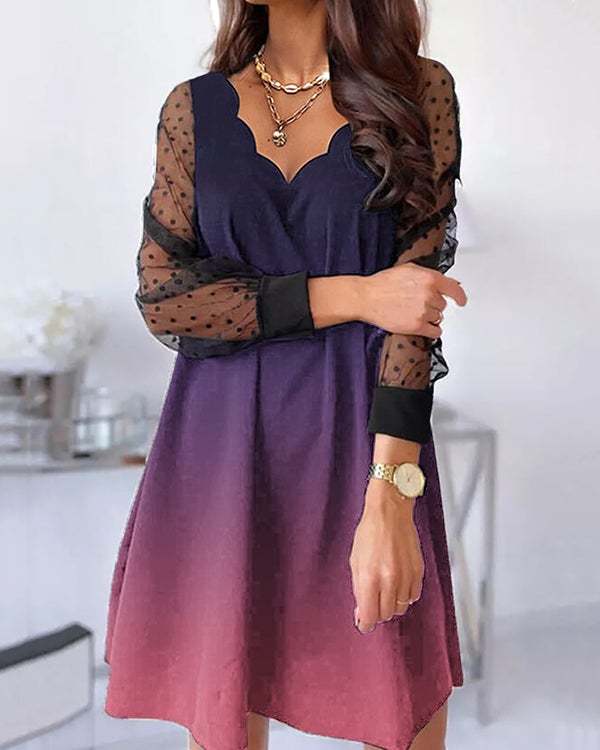 See-through Sexy Lace Long-sleeved Lotus Leaf Collar Dress