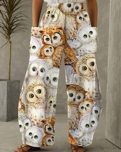 Women's Owl Print Vintage Casual Loose Pants S-5XL