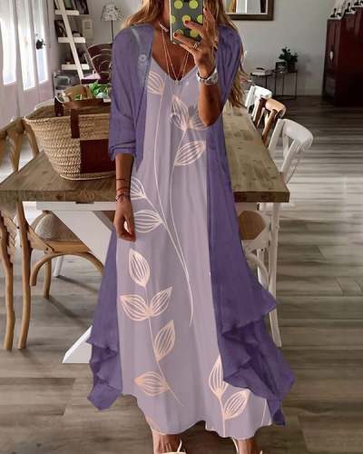 Two-piece Casual V-neck Printed Maxi Dress S-3XL