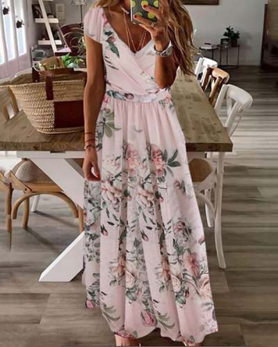 Casual Floral Tunic V-Neck Dress