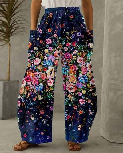 Floral Print Retro Casual Loose Pants S-5XL