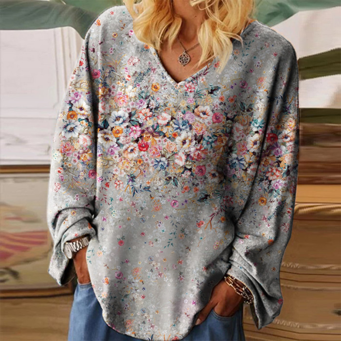 Realistic Flower Painting Graphic Long-sleeved Tee