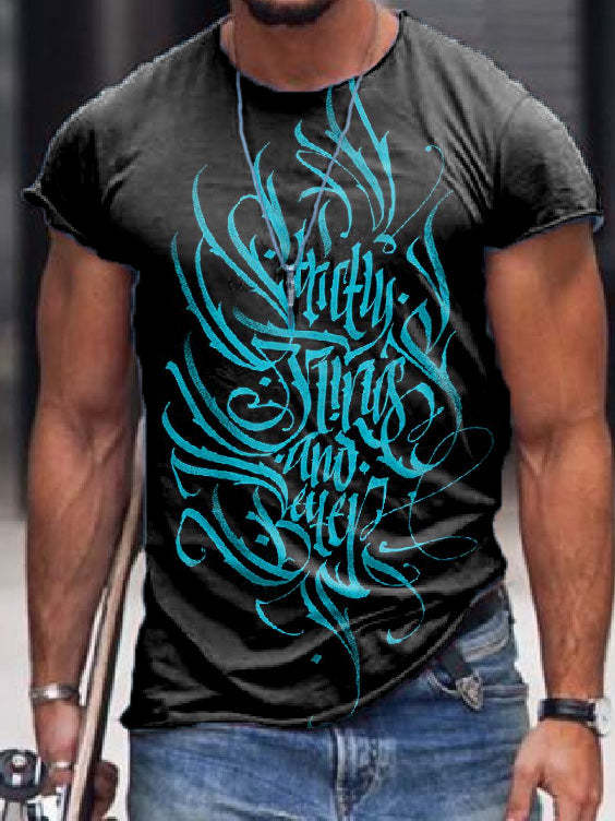 Men's Gothic Text Print Casual Short Sleeve Print T-Shirt