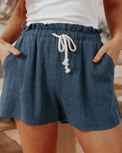 Basics Loosen Cotton Plain Mid Waist Shorts