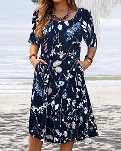 Beach Chiffon Print V-neck Dress