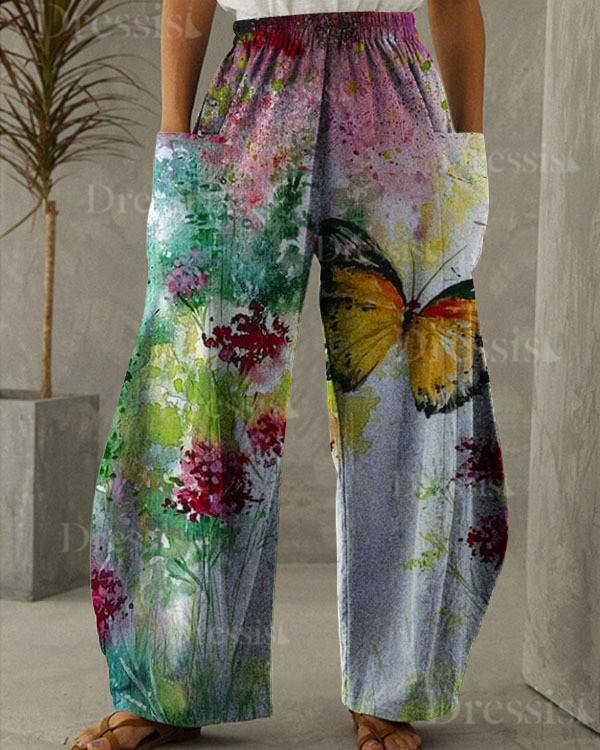 Women's Butterfly Print Loose Pants
